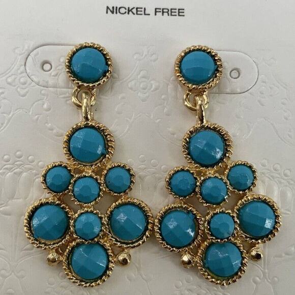 Turquoise Blue Earrings Gold-Tone Chandelier Drop Dangle Cluster Fashion Jewelry - Picture 1 of 9